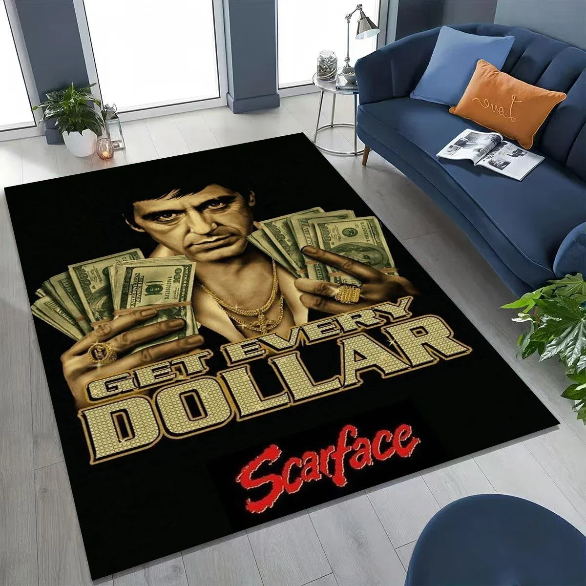 tapis salon décoratif portrait cinéma noir blanc moderne grand tapis sol maison intérieur