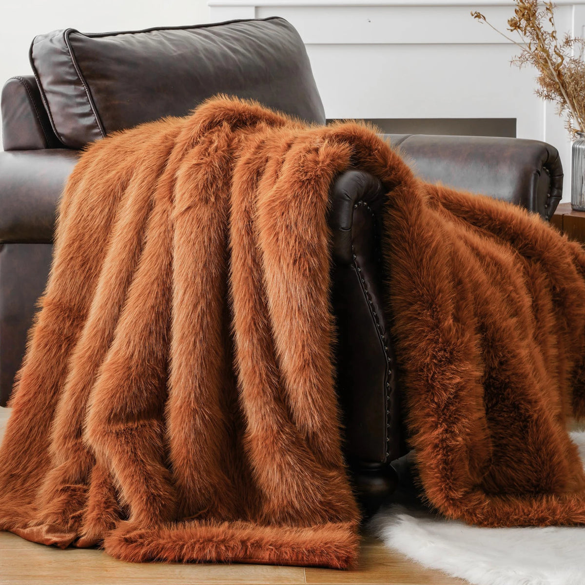 couverture fourrure marron foncé luxueuse douillette grande taille automne hiver usage multiple intérieur voyage