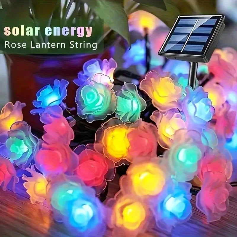 guirlande lumineuse solaire multicolore fleurs roses moderne 20 fleurs panneau solaire extérieur autonomes