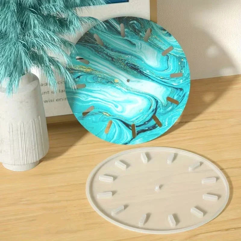 moule silicone résine époxy horloge ronde artisanat fait main bijoux diy motifs abstraits contemporains