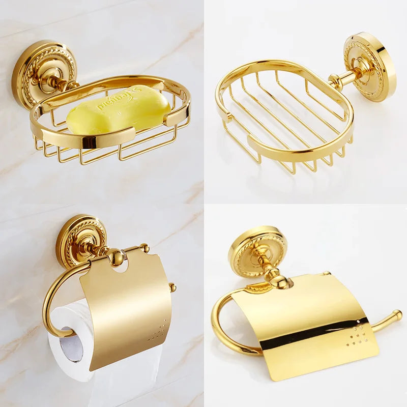 accessoires salle bain or chrome classiques porte savon serviettes anneau roulé fixations murales