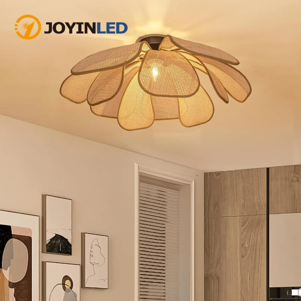 lampe suspendue moderne bambou tissé main boho couleur beige noir 50cm