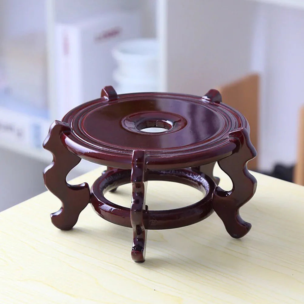supports bois marron plantes asiatique décoratif motifs sculptés 7cm hauteur 12cm diamètre
