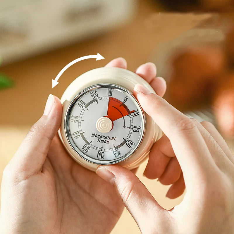 compteur temps mécanique retro couleur rouge vert jaune beige aimant horloge cuisine minuteuse analogique
