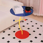 table basse moderne métal couleur bleue jaune rouge artistique salon