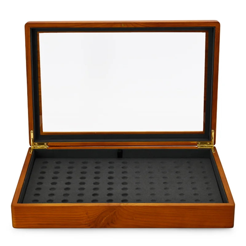 boîte bijoux bois marron clair intérieur beige simili cuir rangement display stackable organizer anneaux