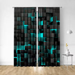 rideau moderne pièces cubes 3d noir bleu turquois polyester chambre salon