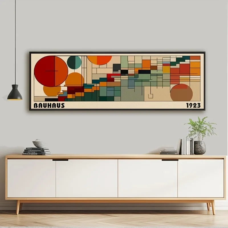 toile d'art moderne bauhaus 1923 composition géométrique abstraite beige marron vert orange rouge bleu
