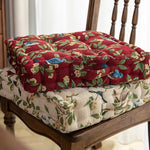 coussin siège carré coton imprimé floral oiseaux rouge vert marron traditionnel