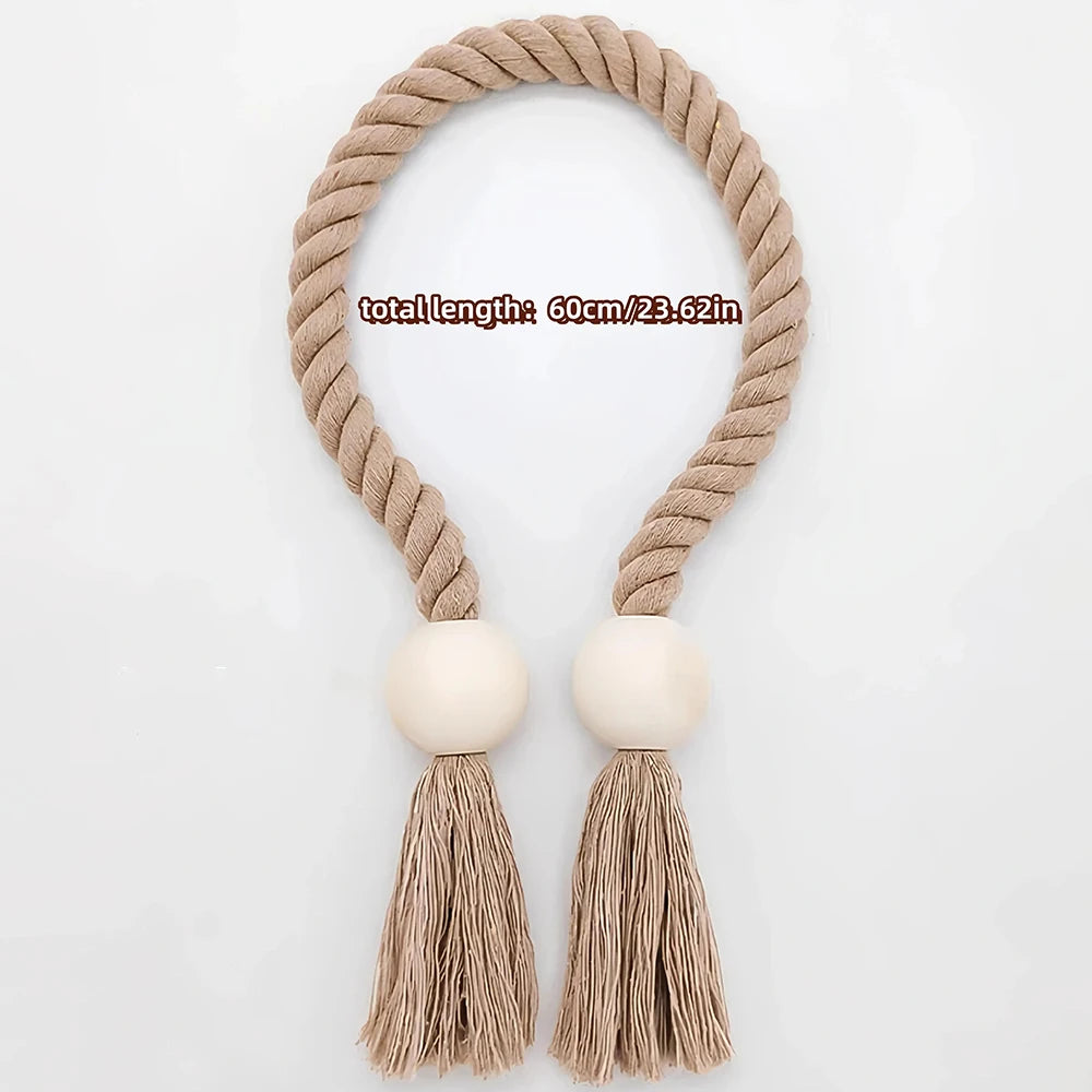 boucle rideau boho bois franges simples coton beige blanc moderne maison