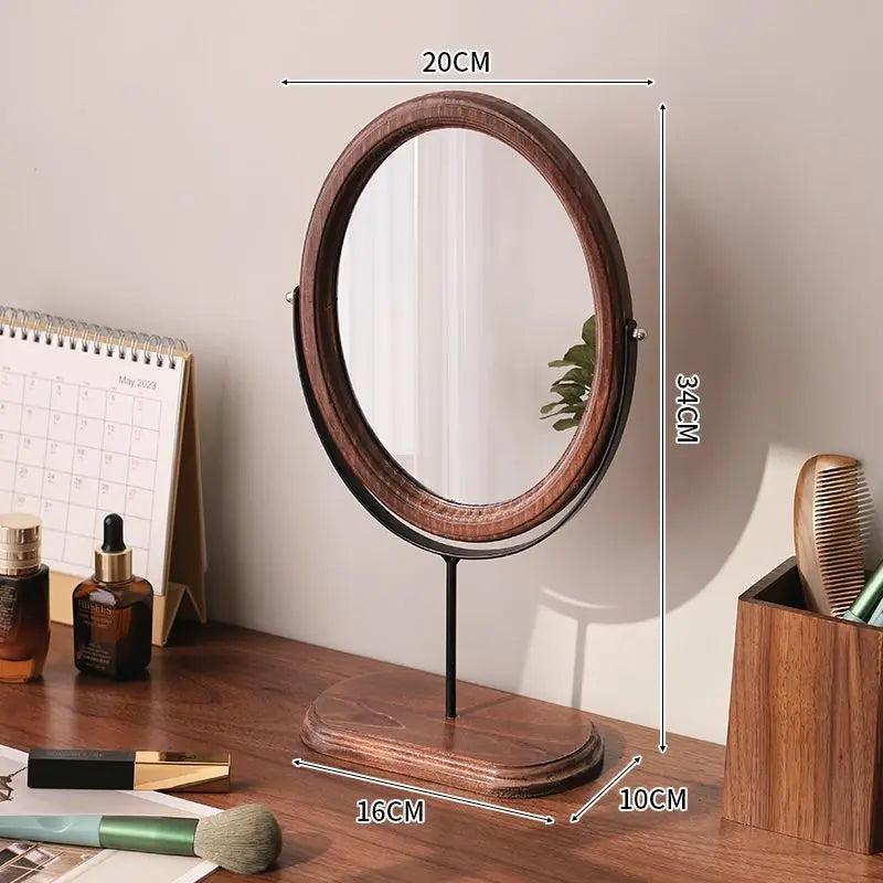 miroir cosmétique classique bois marron foncé pied central ornement décoration chambre erotique