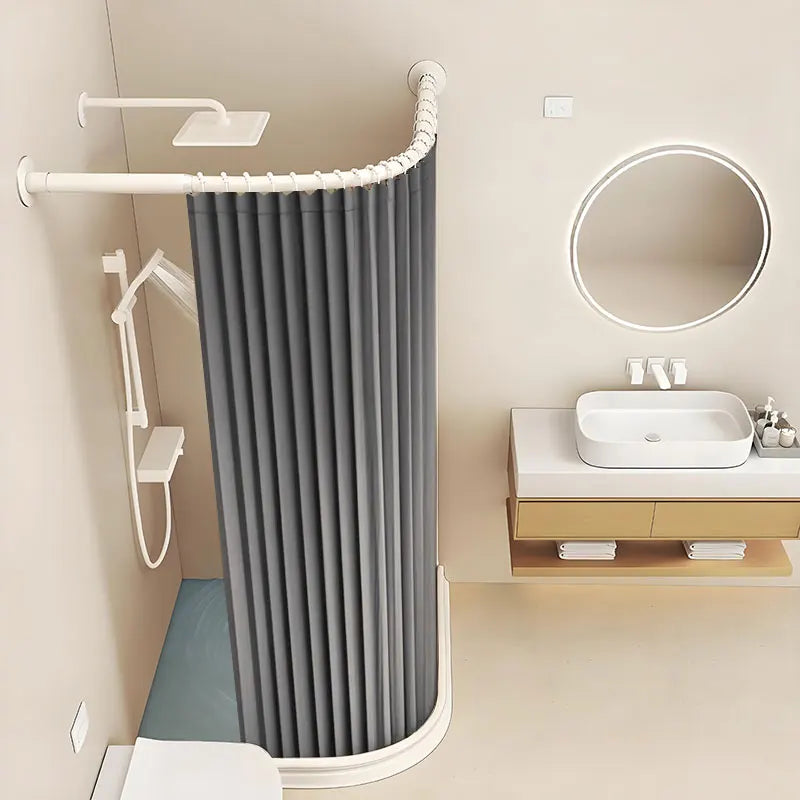 rideau douche pliable rétractable imperméable polyester tufté blanc gris moderne rayures verticales