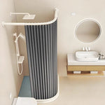 rideau douche pliable rétractable imperméable polyester tufté blanc gris moderne rayures verticales