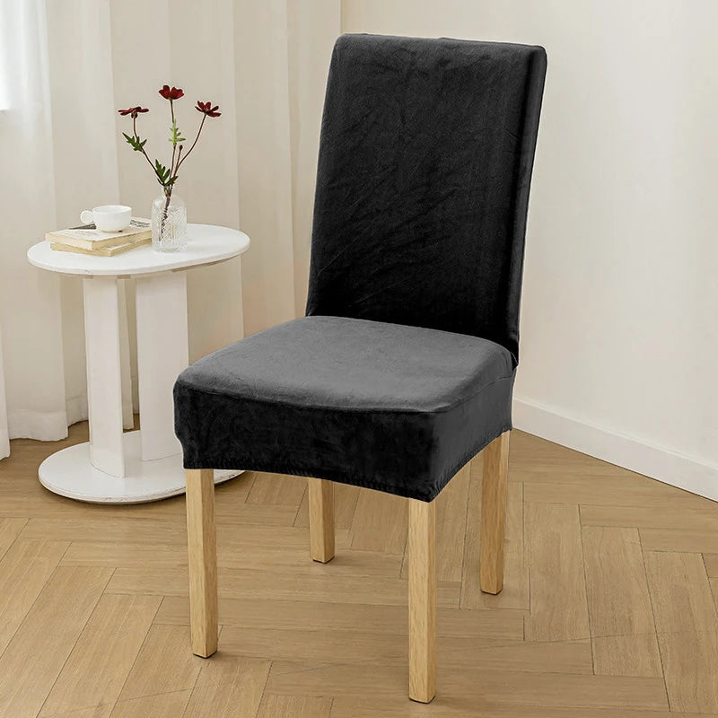 housse chaise velours doux élastique beige clair moderne salon restaurant 45cm longueur