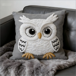 hibou relief coussin gris blanc orange rustique bohème decoratif texture laine coton