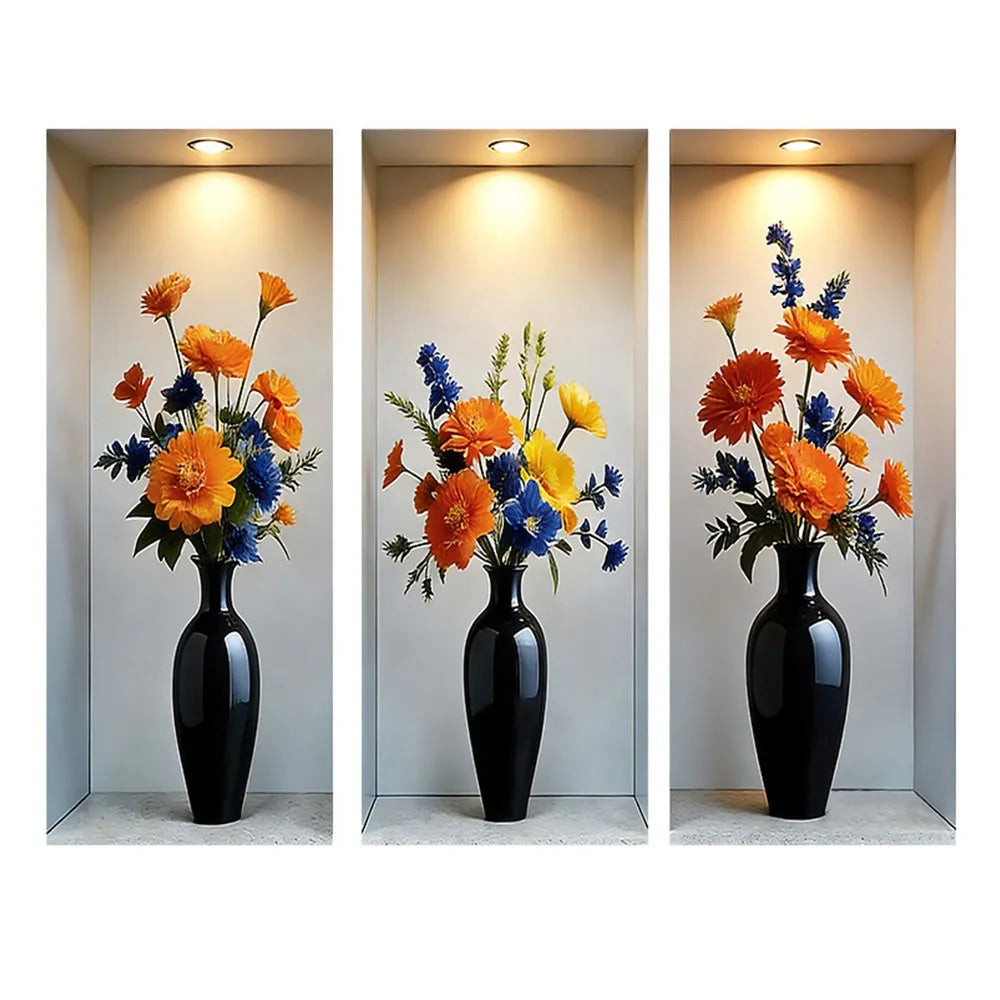 décoration murale autocollant pvc fleurs stylisées or argent blanc moderne élégant rouge bleu rose