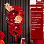 décoration murale festive asiatique fanions papier fleurs motifs calligraphie rouge blanc doré