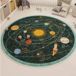 tapis rond polyester dessin animé cirque chevaux système solaire moderne enfant couleur beige rouge