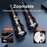 lampe torche led rechargeable 50w intense résistante camping travail noir texturé