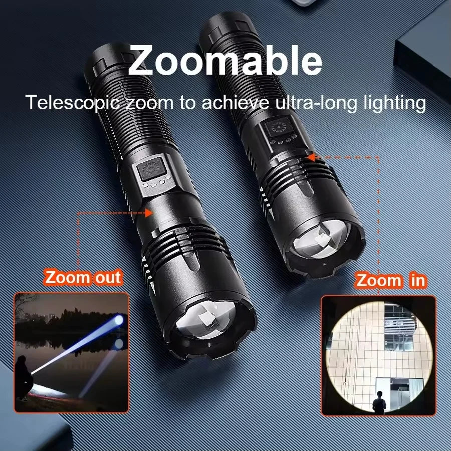 lampe torche led rechargeable 50w intense résistante camping travail noir texturé
