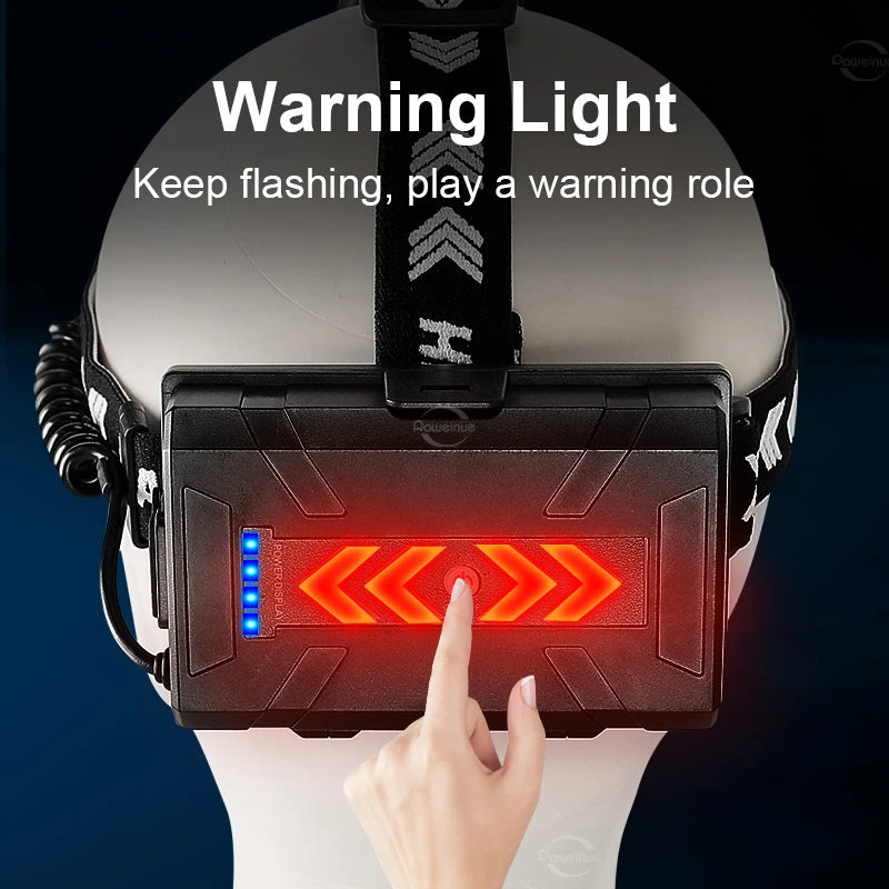 lampe frontale led rechargeable noire bande ajustable headlight imprimée mode haut bas camping pêche