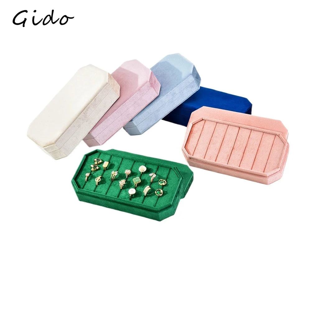 boîtes bijoux velours moderne gris clair beige rose pâle bleu vert rangement bagues boucles