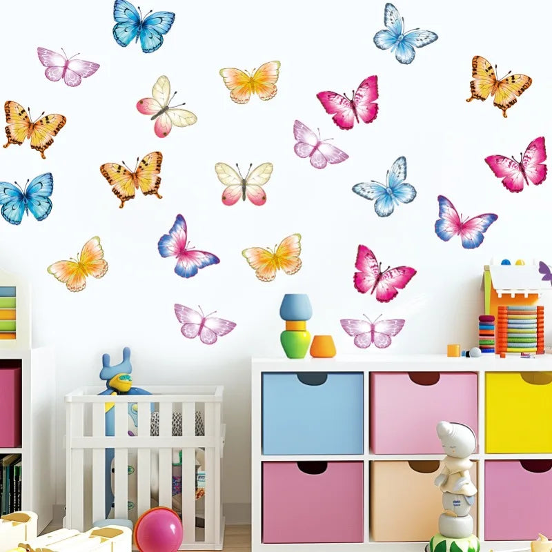 sticker mural papillons multicolores artiste adhésif décoration chambre enfants pvc 22x30cm