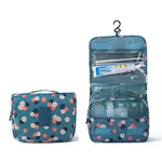 Sac toilette pliable oxford imprimé floral bleu clair motifs blancs roses bleus moderne pratique