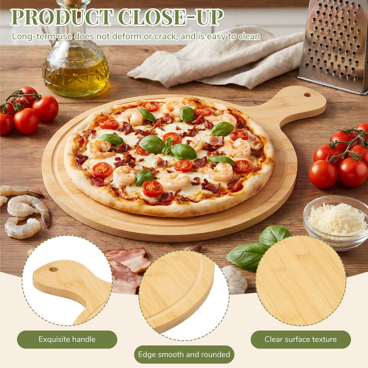planche découper bambou rustique multifacteurs pizza charcuterie dessert servir garnir alimentos bếp gỗ tự