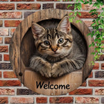 décoration murale plaque bois flat motif chat marron clair gris beige