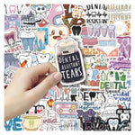 stickers dentaires die cut multicolores motifs dentaires cartoon adhésifs dents instruments dentistes humour professionnels