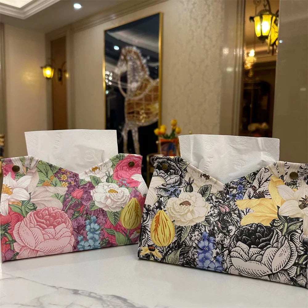 boîte mouchoirs moderne fleurs décorative rose blanche bleue verte jaune
