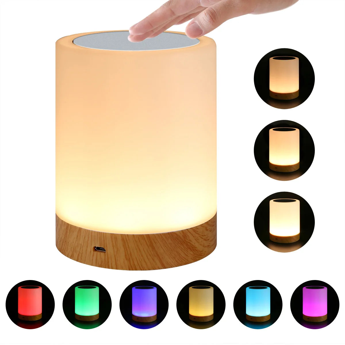 lampe table blanc finition bois moderne minimaliste crochet mural bouton tactile lumière ambiante changeante