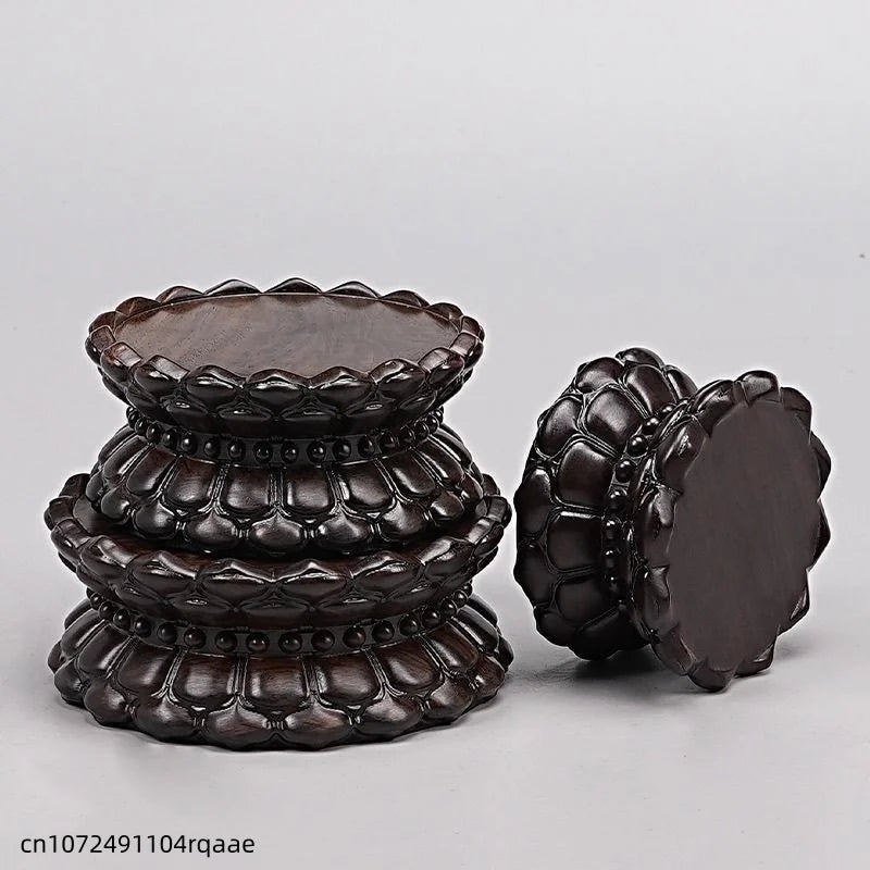 support statue bois marron relief pétales artisanal traditionnel décoration intérieure stand figuration crafts display