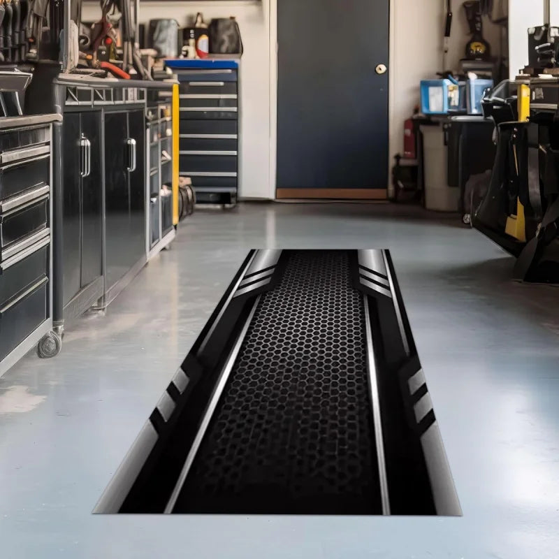 tapis sol antidérapant polyester hexagonal moderne noir gris garage atelierintérieur moto résistant usure