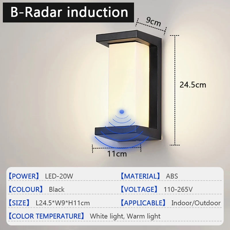 lampe murale moderne sensor motion led noir blanc 85265v ip65 étanche