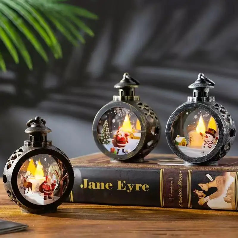 lanterne noël santa claus renne verre translucide vintage décoration fenêtre ambiance noire blanche