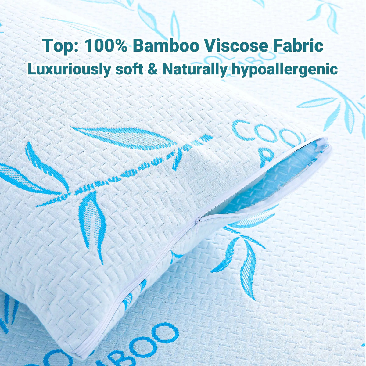 protège oreiller bambou blanc bleu jacquard moderne confortable zip machine maison deux pièces
