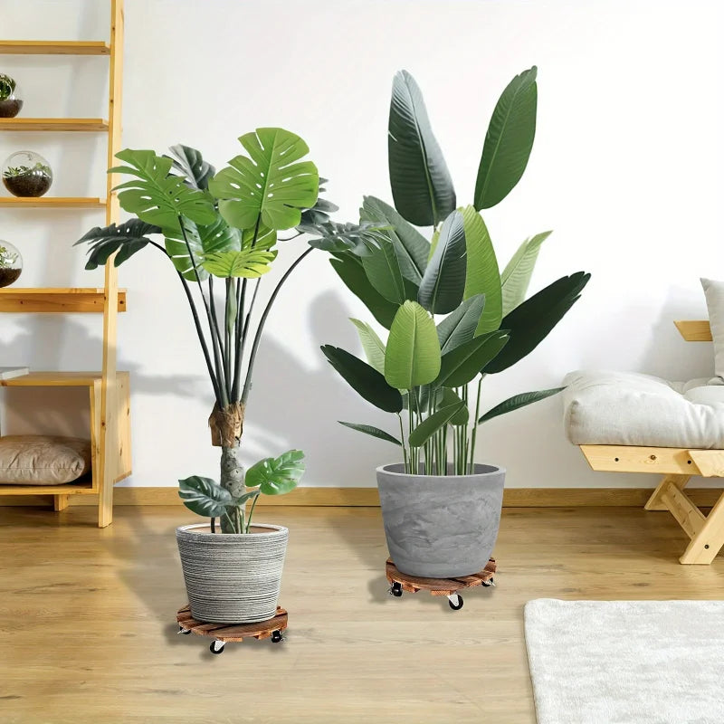 plateforme mobile plante roues verrouillables bois rustique 35cm diamètre 30cm 25cm