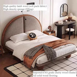 lit moderne 180x200cm bois brun clair tissu beige oreiller couverture draps chambre coucher
