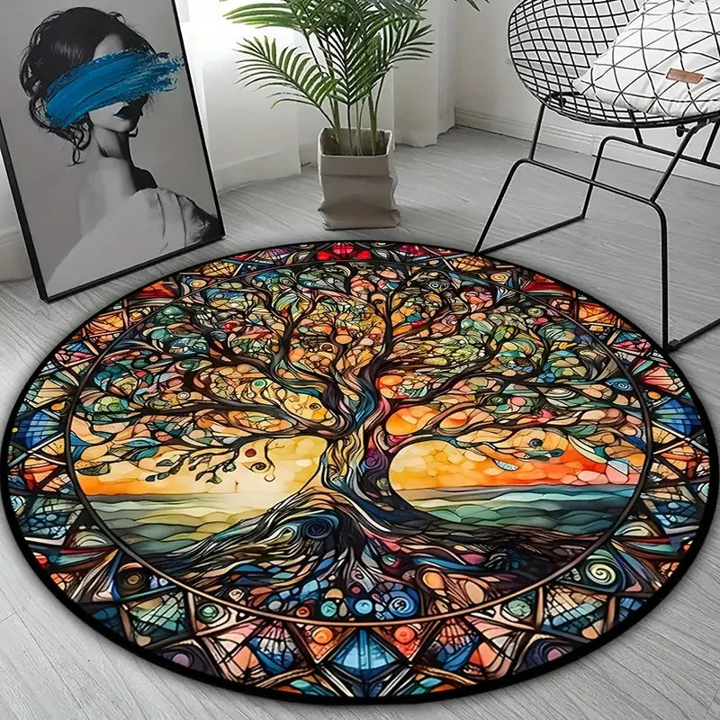 tapis rond chevaux yin yang noir blanc moderne salon chambre décoration polyester