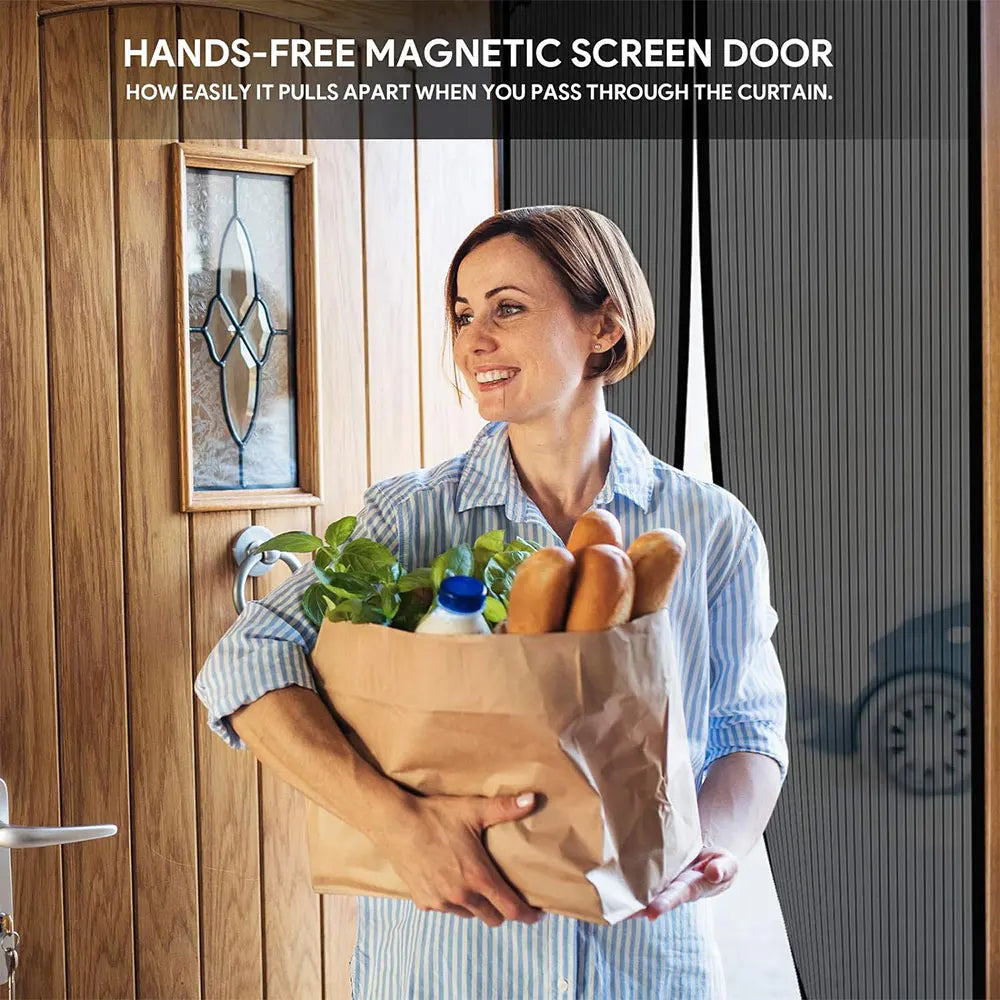 rideau porte magnétique anti insectes polyester noir maille fine moderne plié maison sécurité chambre