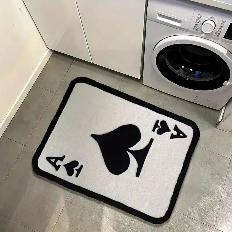 tapis peluche noir motif cartes jouer antidérapant facile nettoyer moderne intérieur extérieur chambre salon