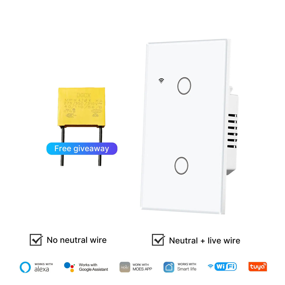 interrupteur intelligent lumière blanc mat moderne wi fi alexa google controle tactile sans fil