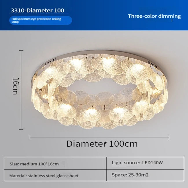 plafonnier led cristal verre moderne blanc doré 80cm chambre salon
