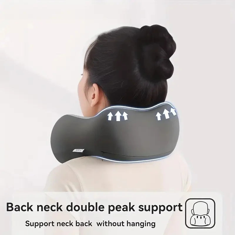 coussin voyage ergonomique mousse mémoire forme gris clips boîte rangement instructions utilisation confortable moderne