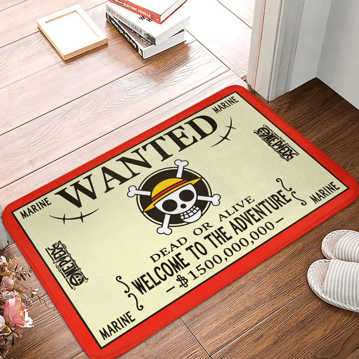 tapis sol antidérapant one piece zoro épées croisées moderne vert noir blanc