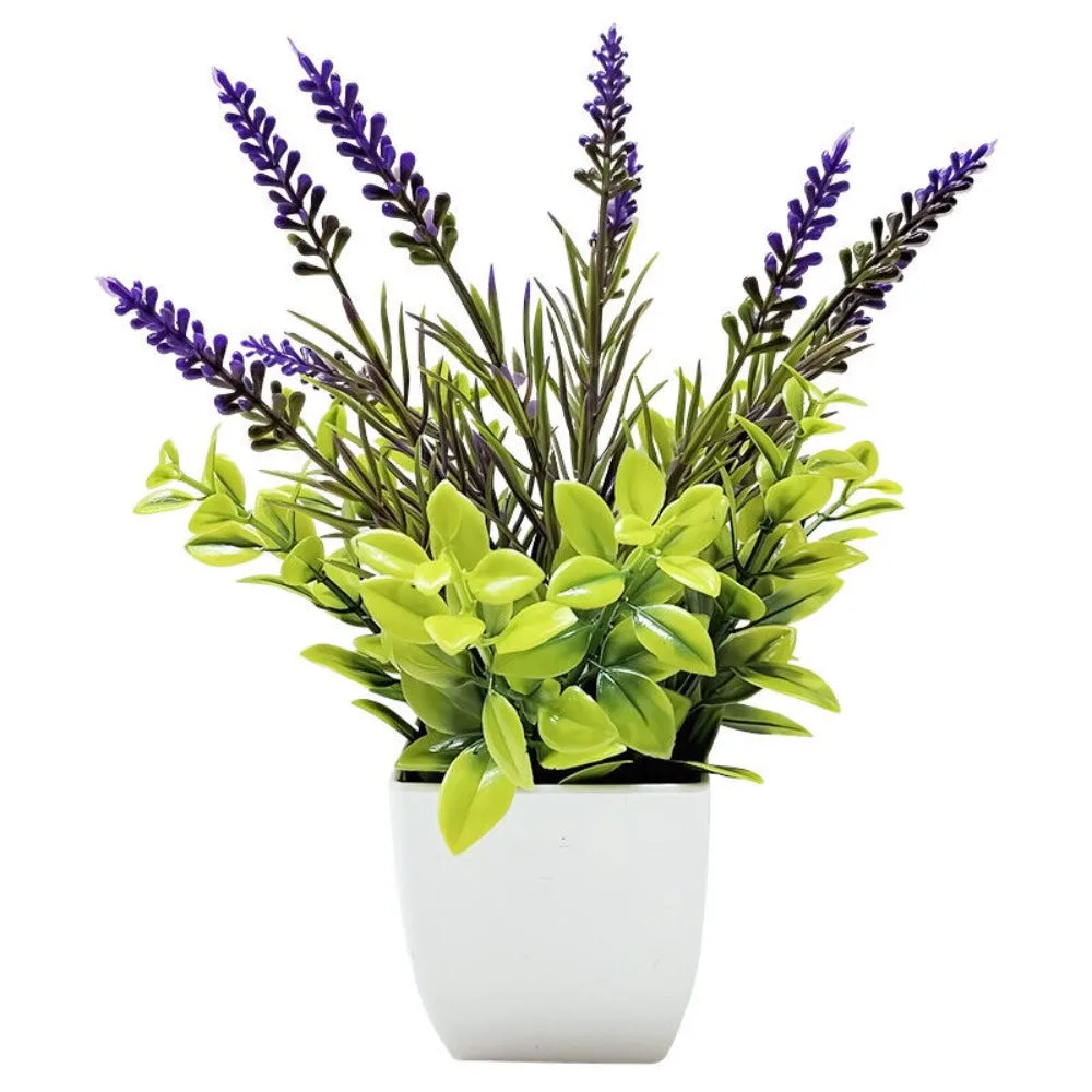 plantes artificielles modernes vert violet feuilles fleurs pot blancintérieur décoration