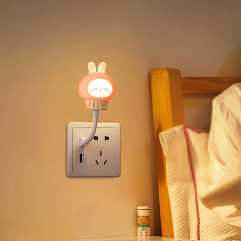 veilleuse usb animaux mignons dessin animé nuit blanc jaune rose chambre enfants