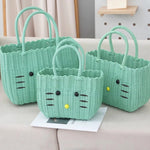 panier rangement vert clair chat mignon poignées corde blanc rose respectueux environnement